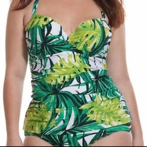 Cacique Swim Palm Leaf Tankini Top